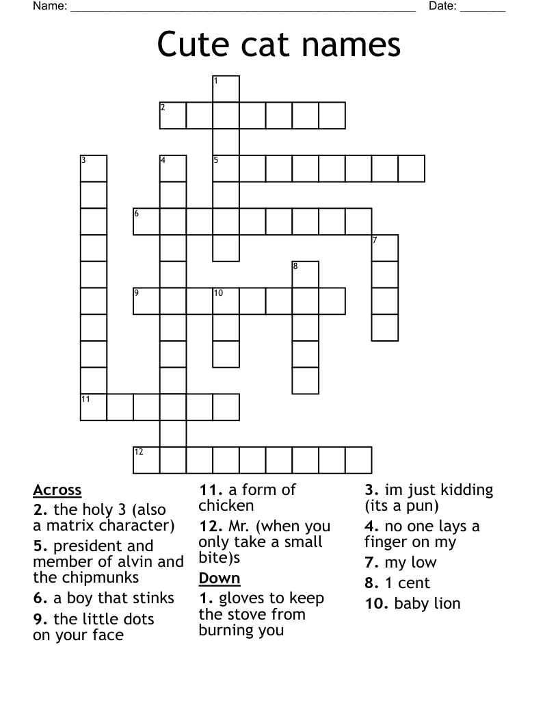 Cute Cat Names Crossword WordMint