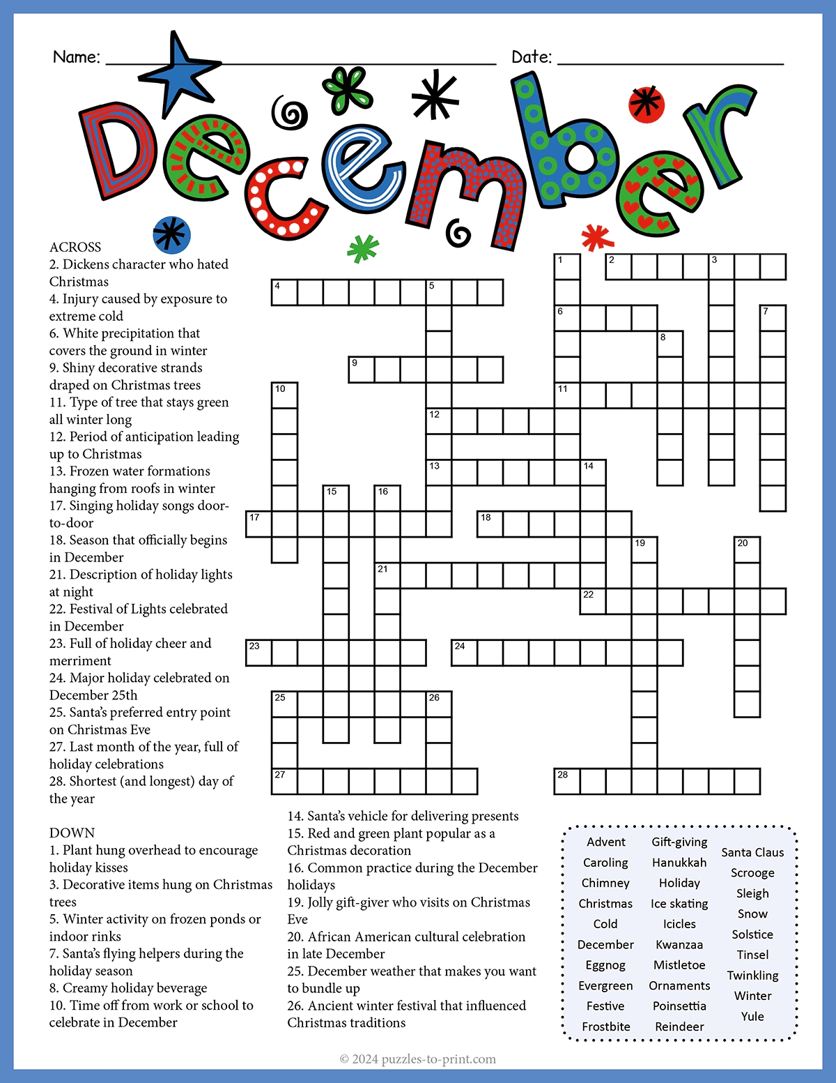 December Crossword December Crossword