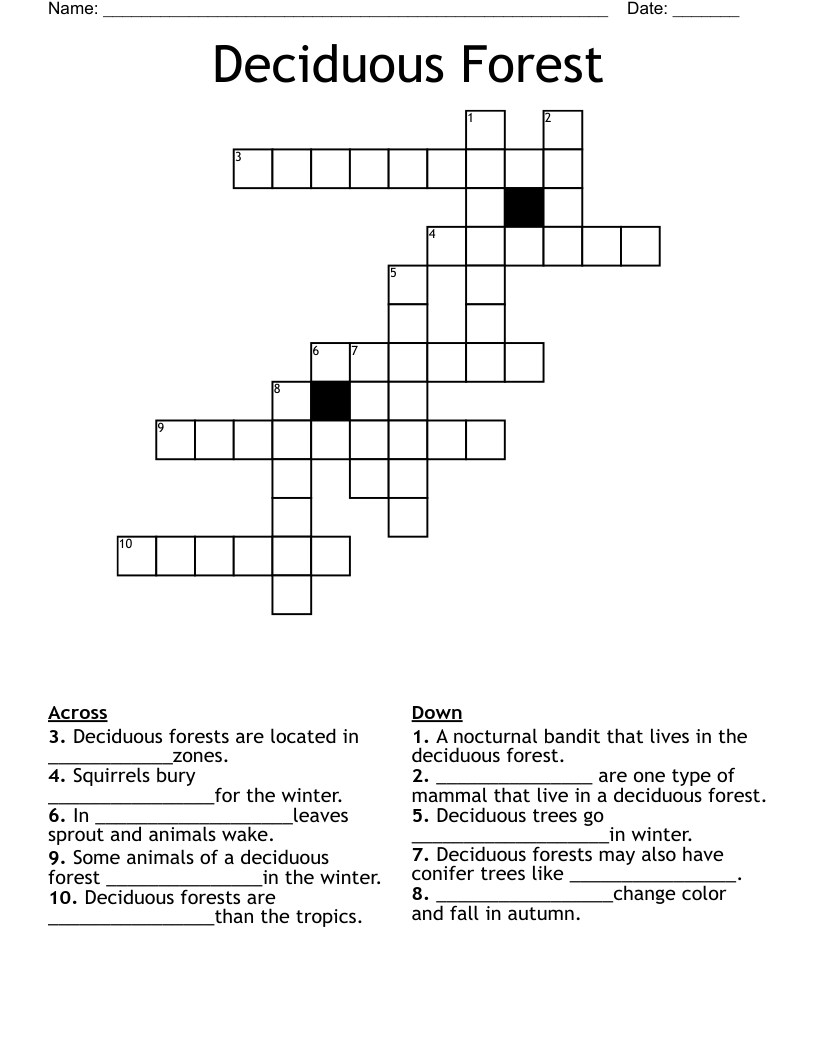 Deciduous Forest Crossword WordMint