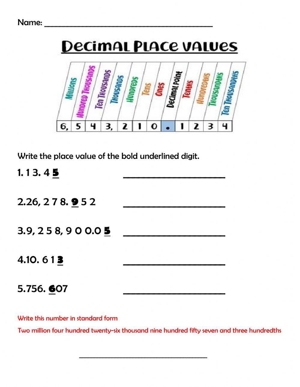 Decimal Place Value Interactive Exercise Worksheets Library Decimal Place Value Interactive Exercise Worksheets Library