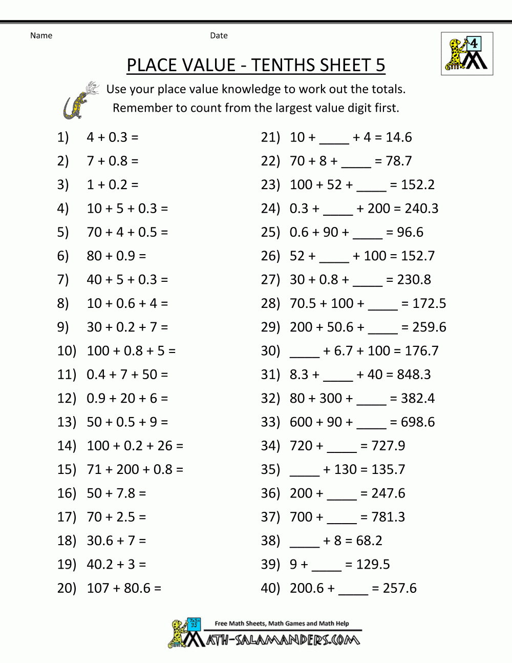 Decimal Place Value Worksheets 4th Grade In 2025 Place Value With Decimals Place Value Worksheets Teaching Place Values