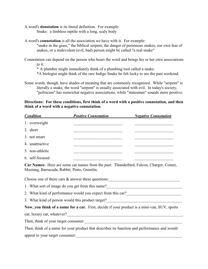 connotation and denotation worksheets