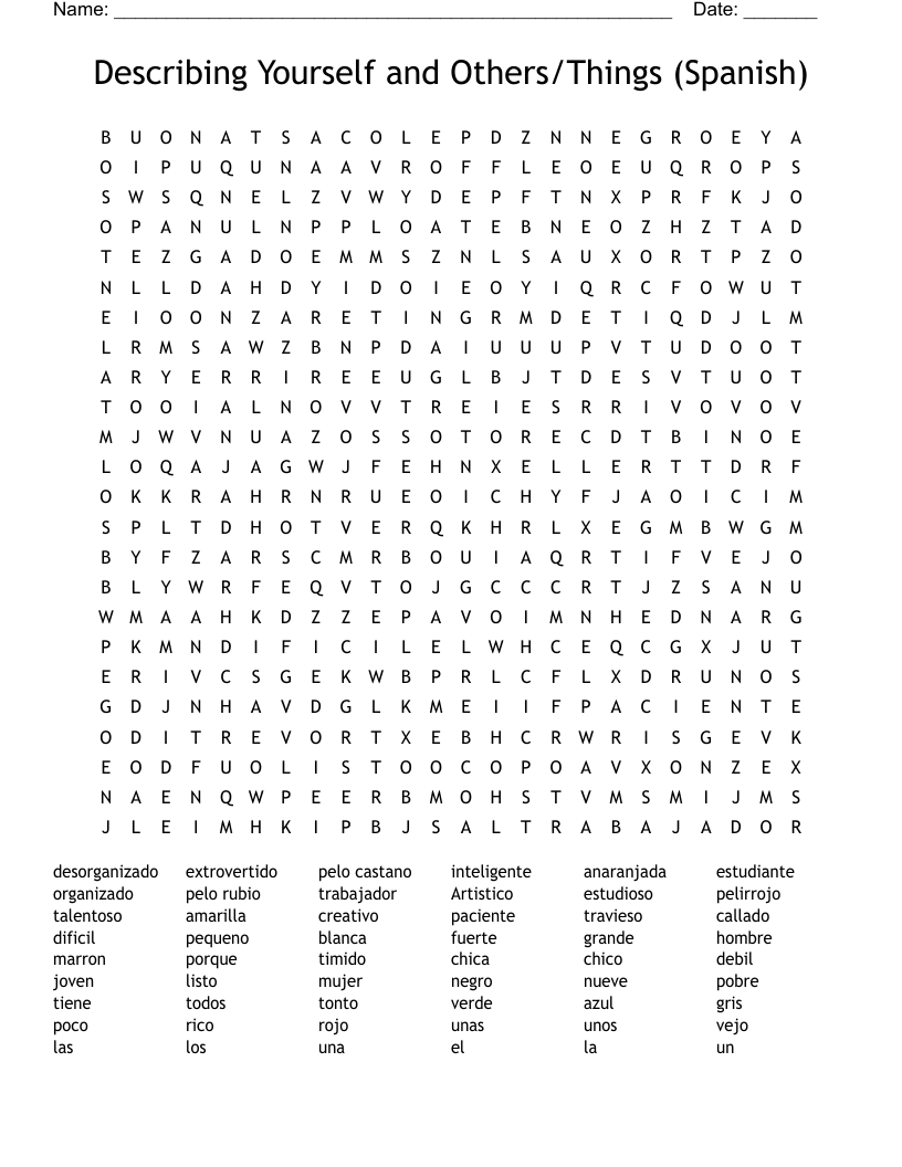 Describing Yourself And Others Things Spanish Word Search WordMint Describing Yourself And Others Things Spanish Word Search WordMint