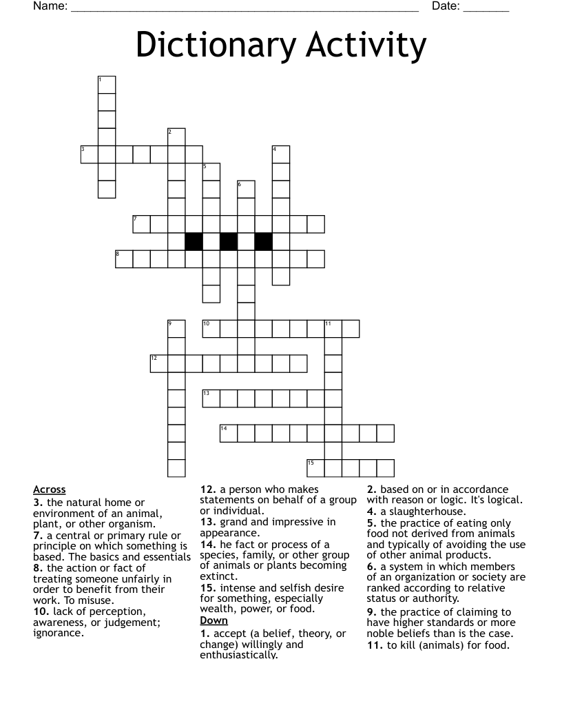 Dictionary Activity Crossword WordMint