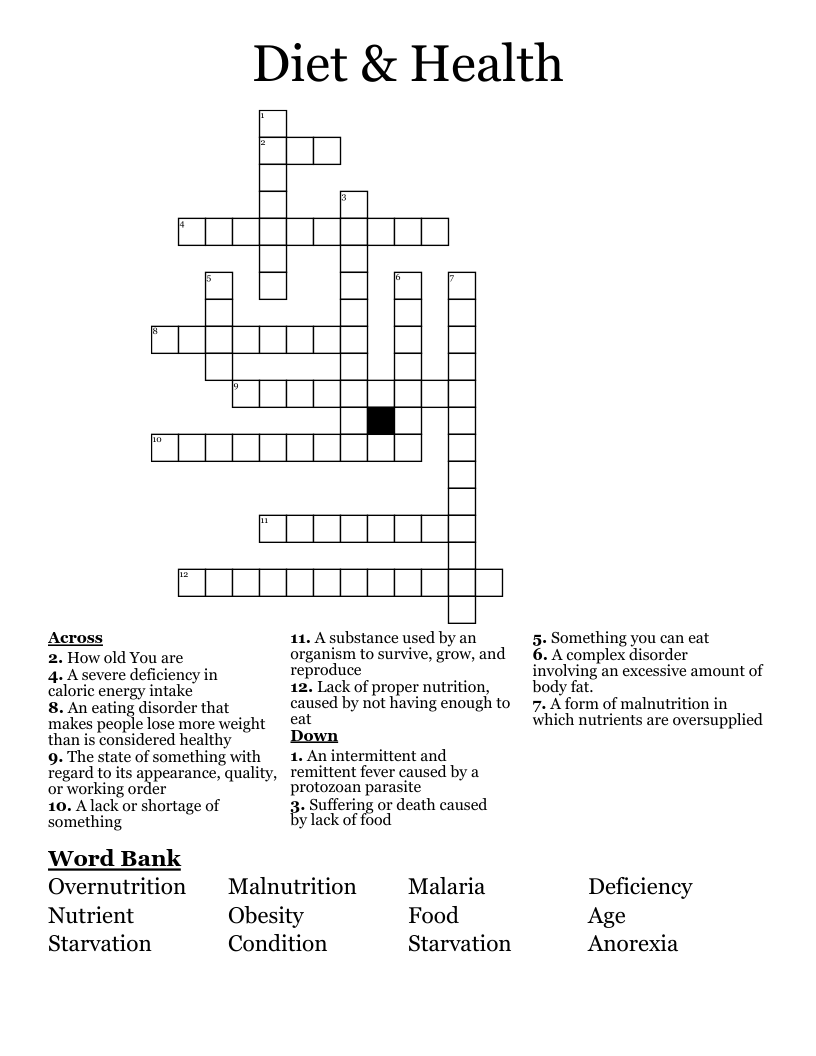 Diet Health Crossword WordMint