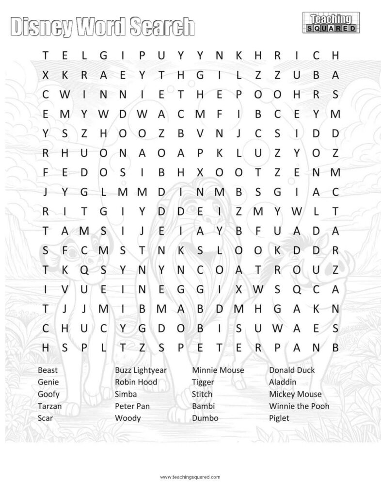 Disney Character Word Search Teaching Squared