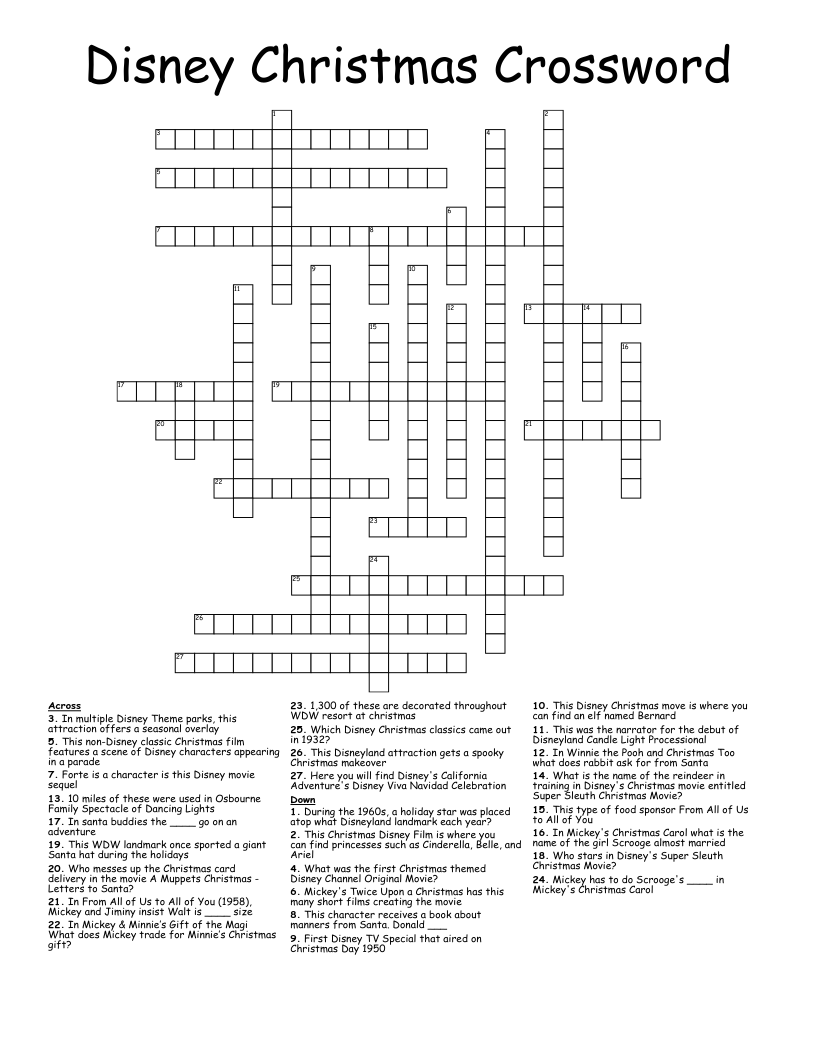 movie themed crossword puzzles