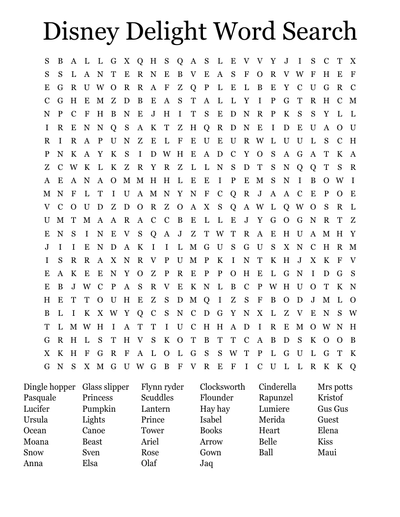 Disney Delight Word Search WordMint