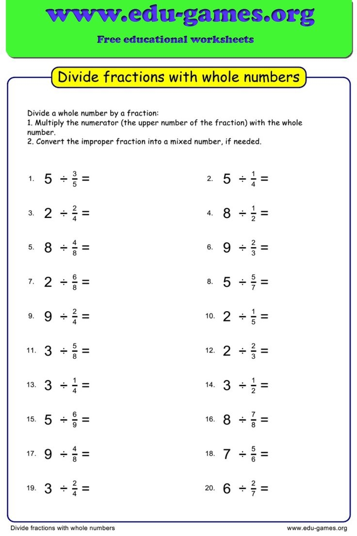 Dividing Fractions By Whole Numbers Worksheet Math Edu Games