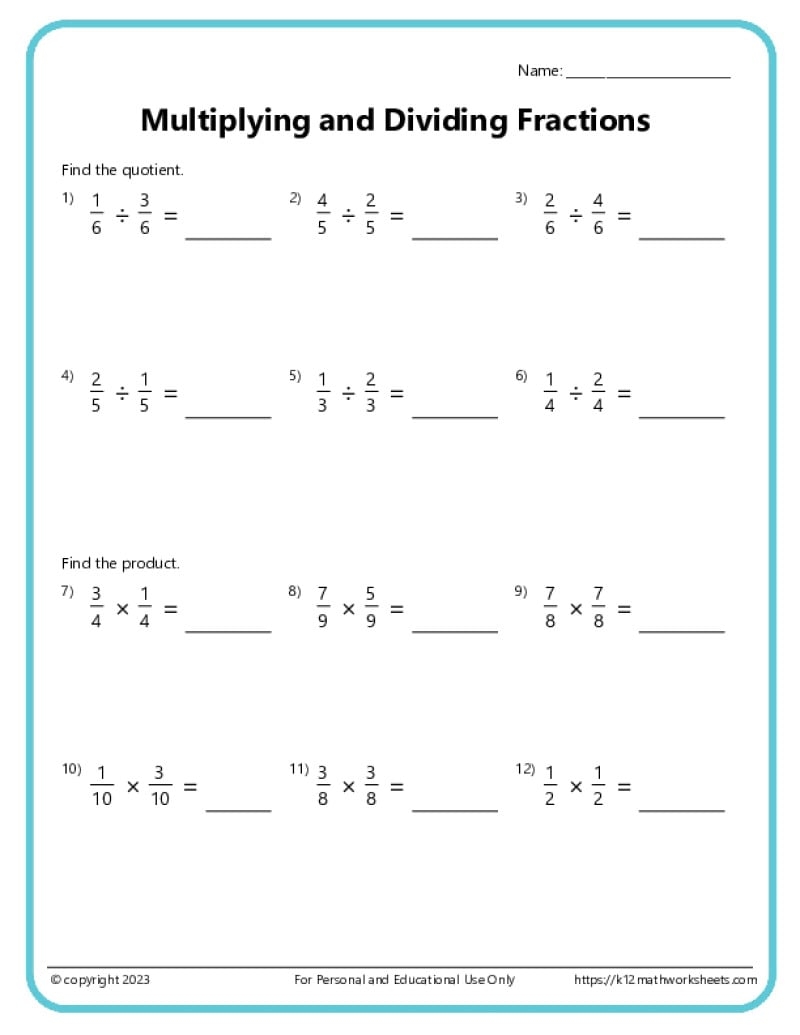 division as fractions worksheets