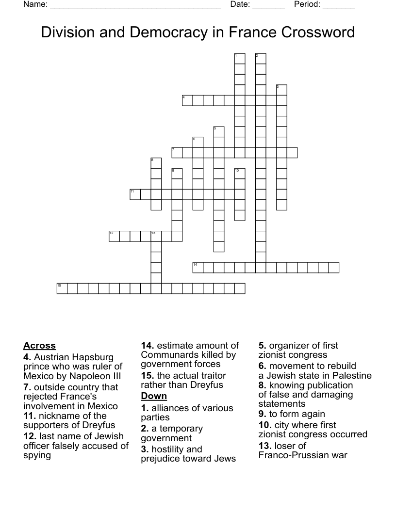 Division And Democracy In France Crossword WordMint
