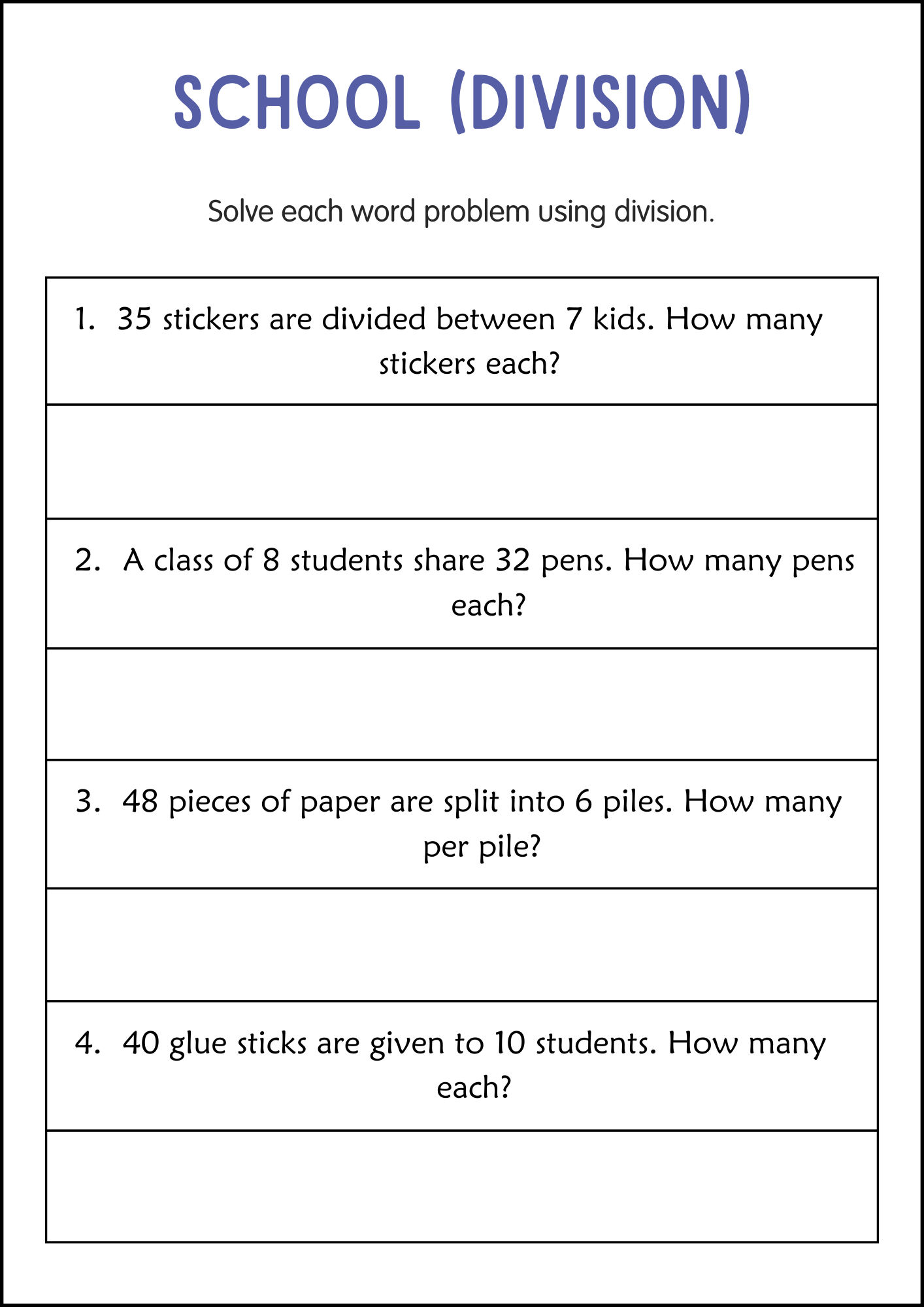 word problems with division