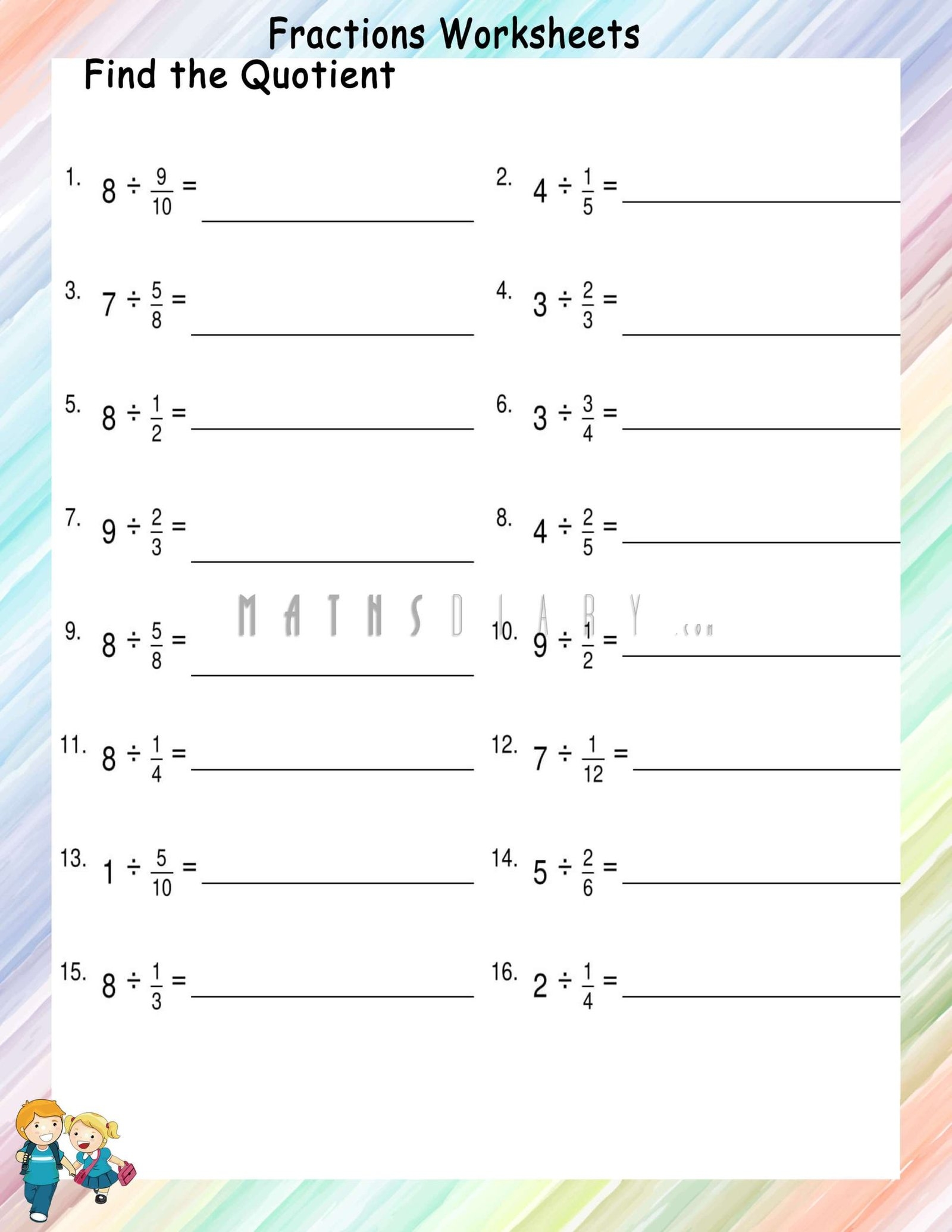 Division Of Whole Number By Proper Fraction Worksheets Math Worksheets MathsDiary