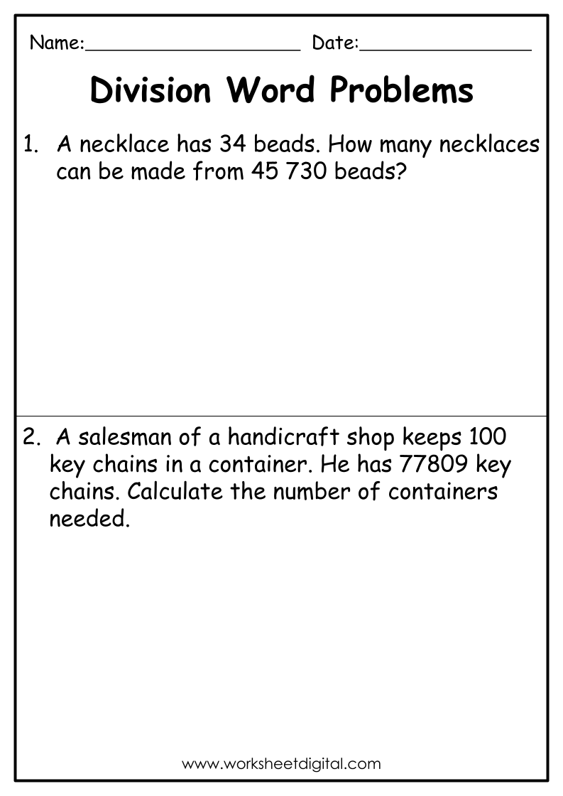 Division Word Problems Grade 4 Worksheet Digital 1 Teacher Made Resources
