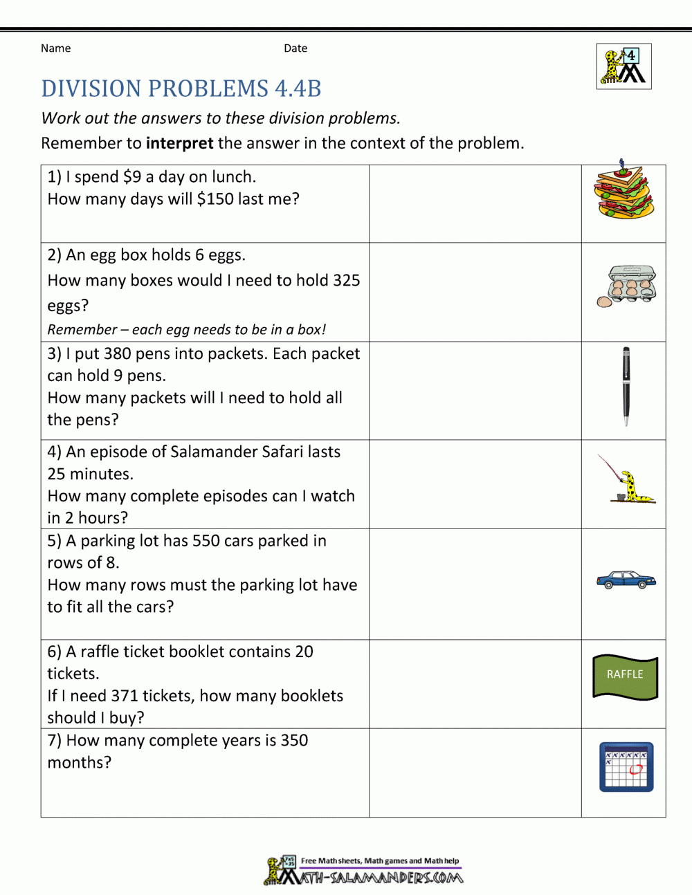 Division Worksheets Grade 4