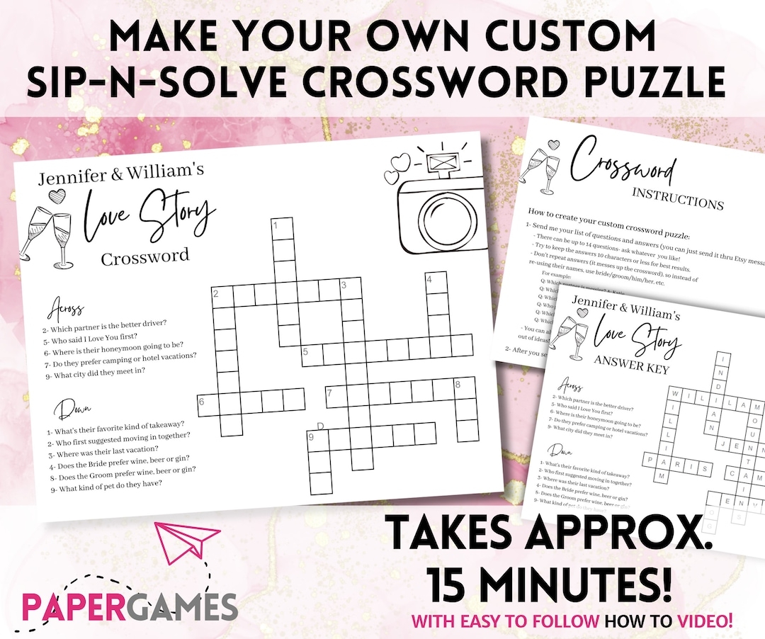 DIY Custom Wedding Crossword Puzzle Personalized Bridal Shower Crossword Game Bachelorette Crossword Game Printable Anniversary Party Game Etsy