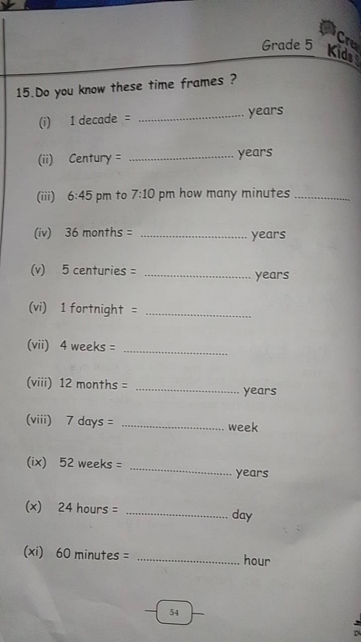 Do You Know These Time Frames i 1 Decade Years ii Century Y 