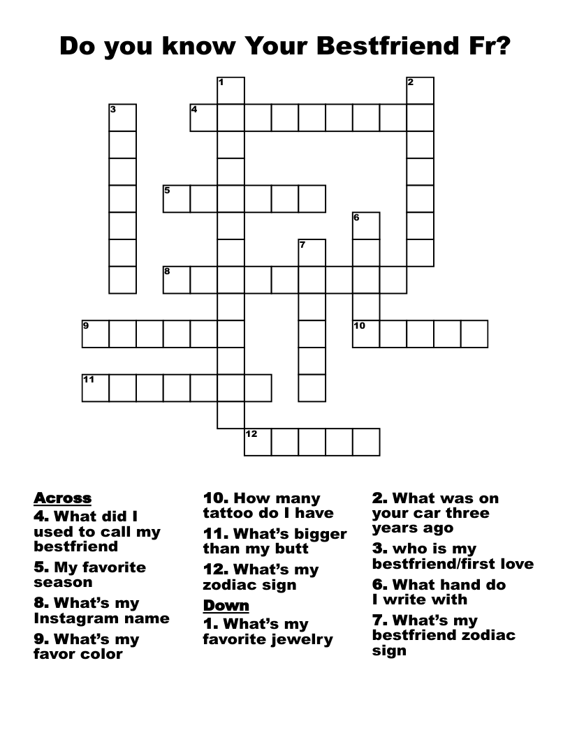 Do You Know Your Bestfriend Fr Crossword WordMint