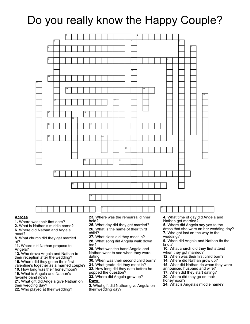 Do You Really Know The Happy Couple Crossword WordMint