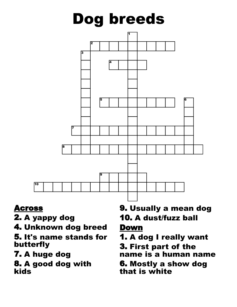 Dog Breeds Crossword WordMint