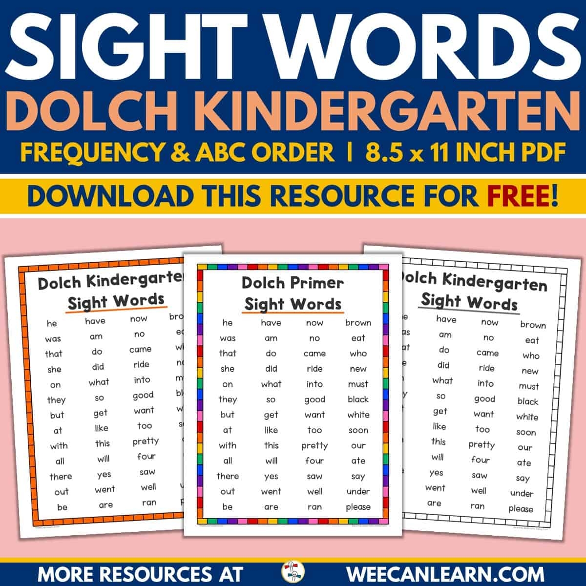 dolch word list preschool