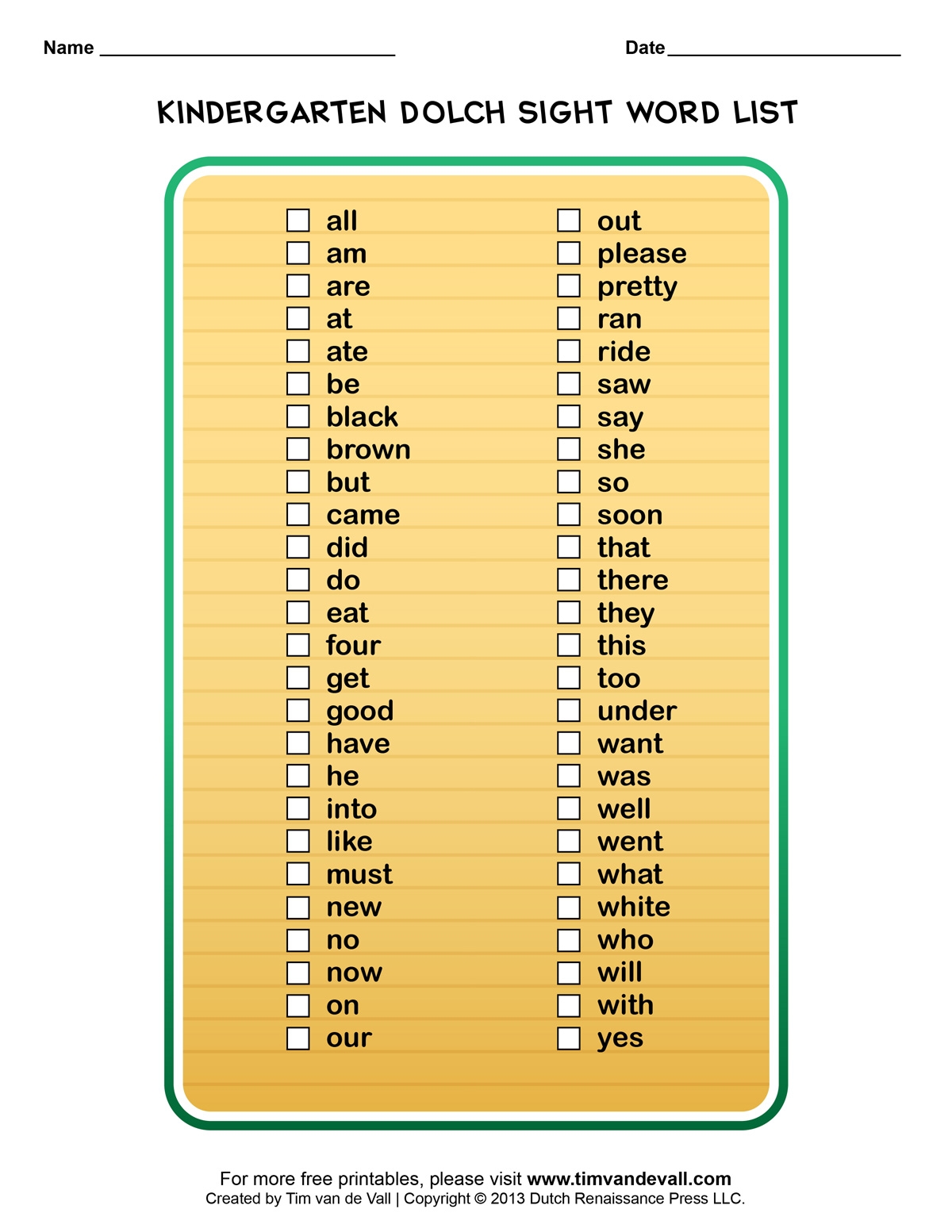 Dolch Sight Words Lists For Pre K Kindergarten 1st 2nd 3rd Grade