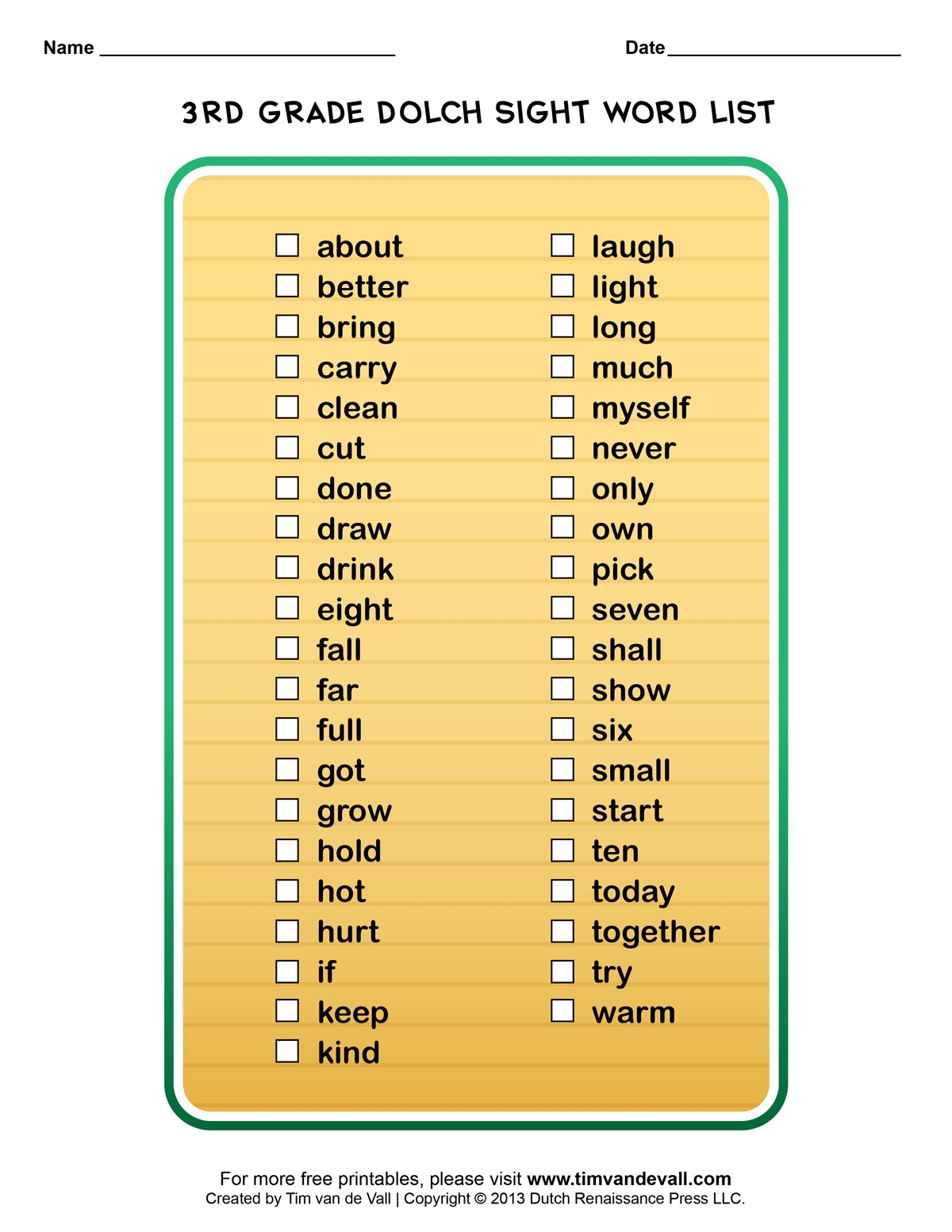 Dolch Sight Words Lists For Pre K Kindergarten 1st 2nd 3rd Grade