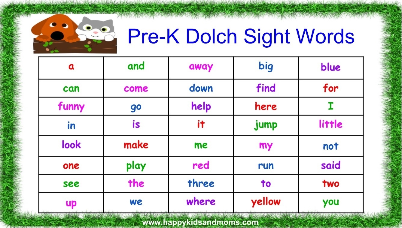 Dolch Sight Words PreK Flash Cards Happy Kids And Moms