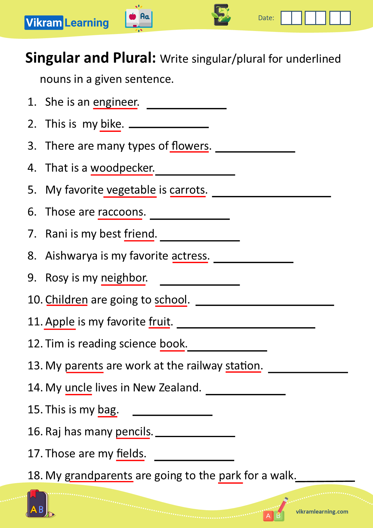 Download Singular And Plural Worksheets For Free Vikramlearning