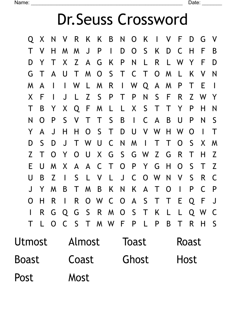 Dr Seuss Crossword Word Search WordMint