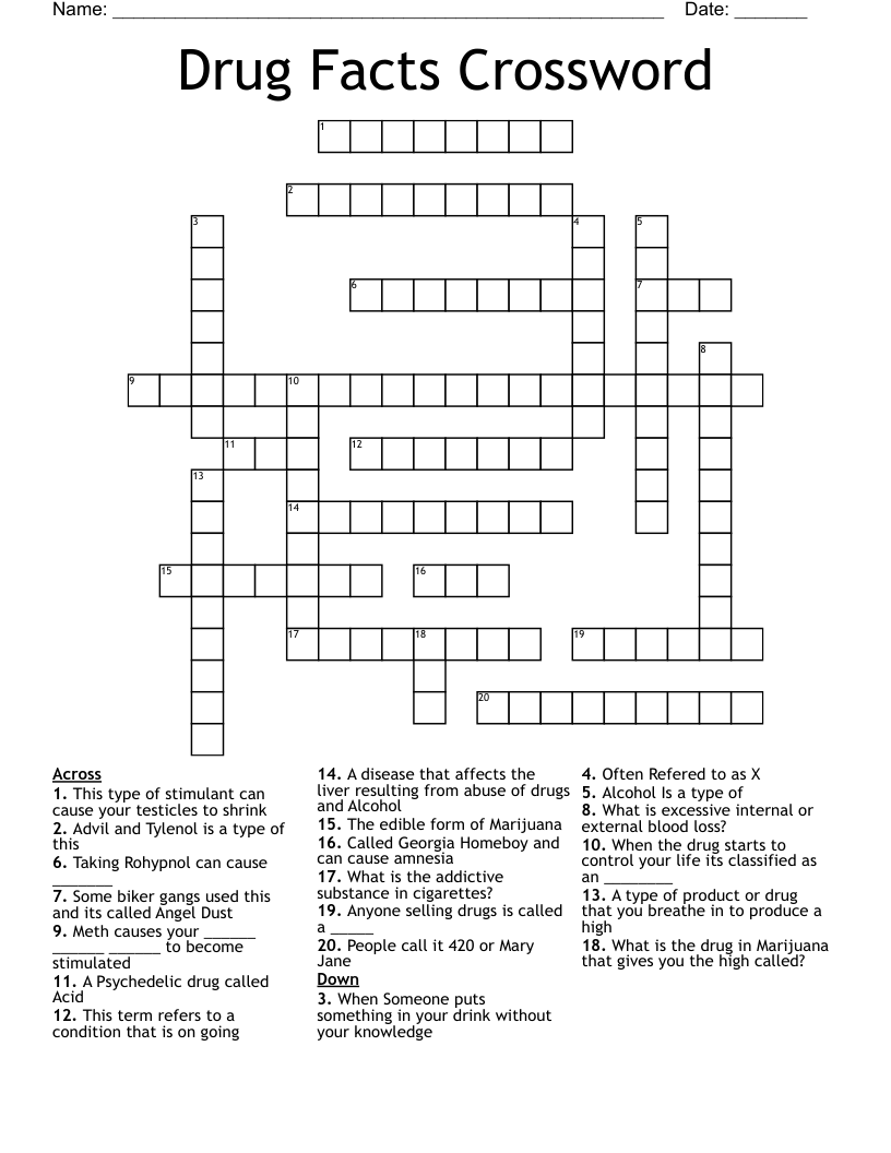 Drug Facts Crossword WordMint