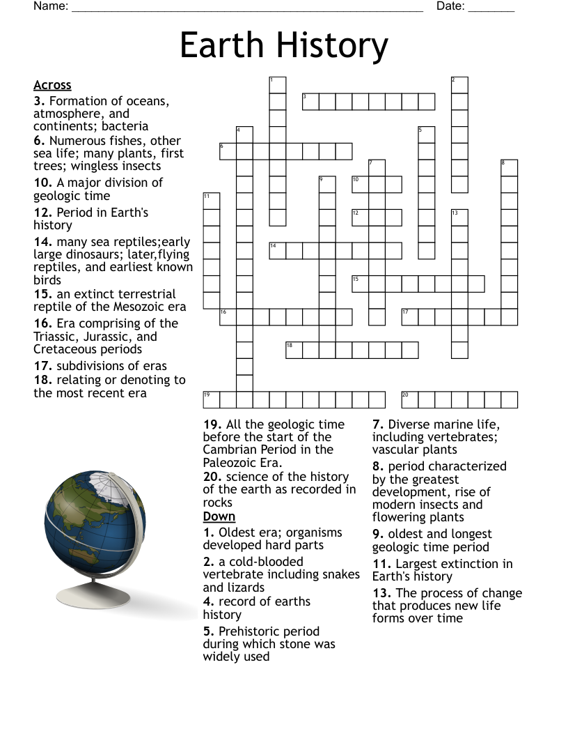 Earth History Crossword WordMint
