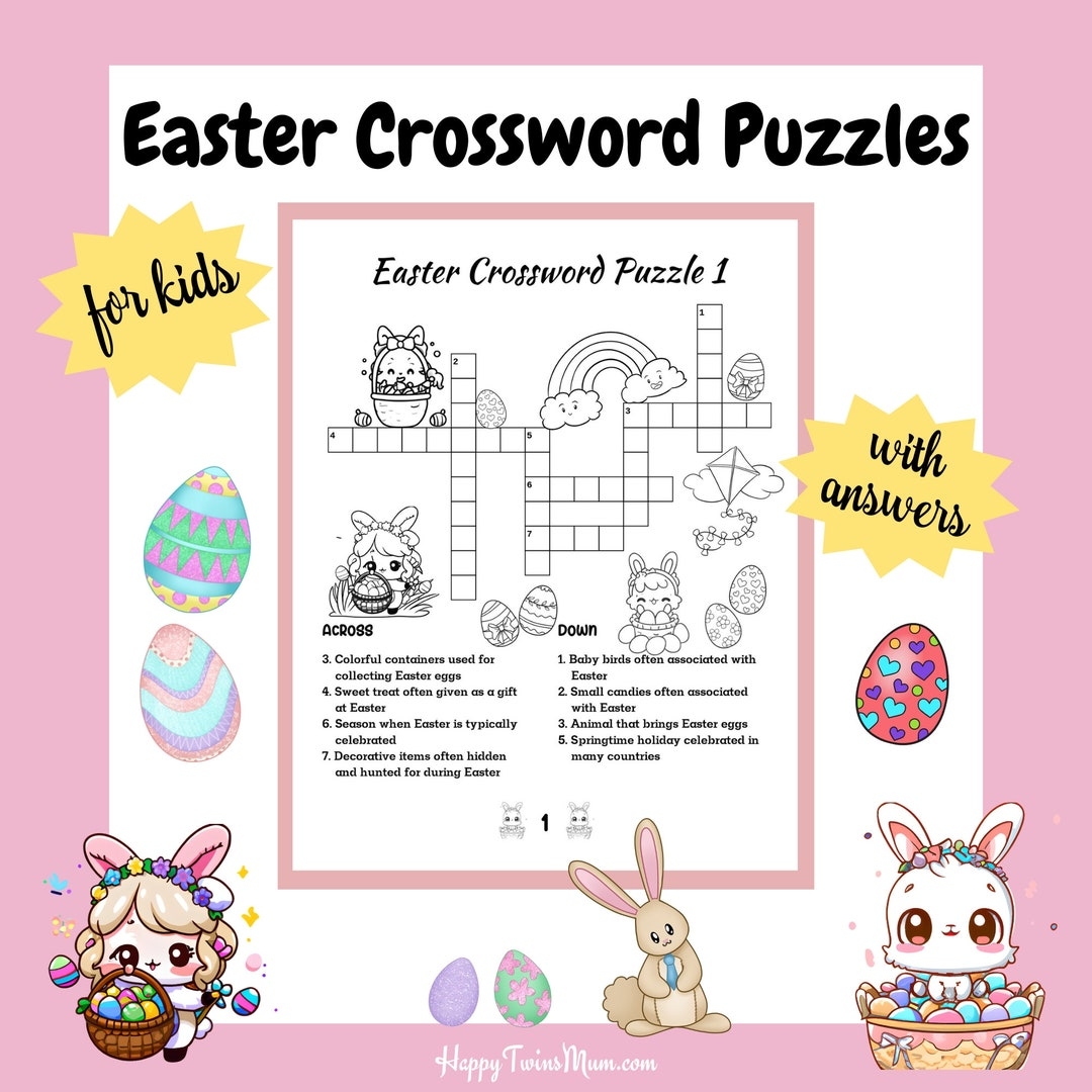 Easter Crossword Puzzles For Kids Printable Easter Activity For Kids Sunday School Easter Activity Classroom Game Party Game Family Fun Etsy
