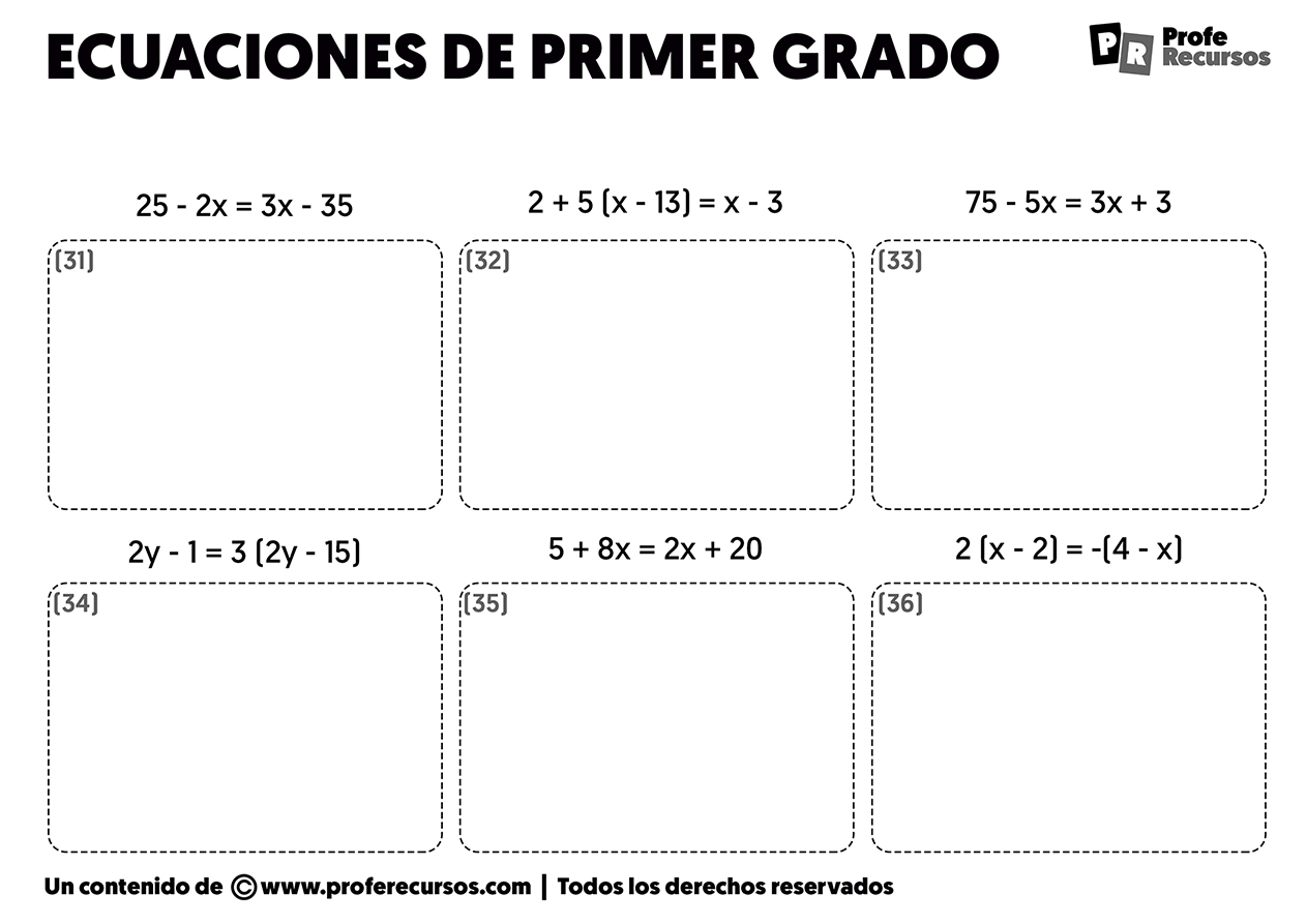 Ecuaciones De Primer Grado Ejercicios Soluciones 