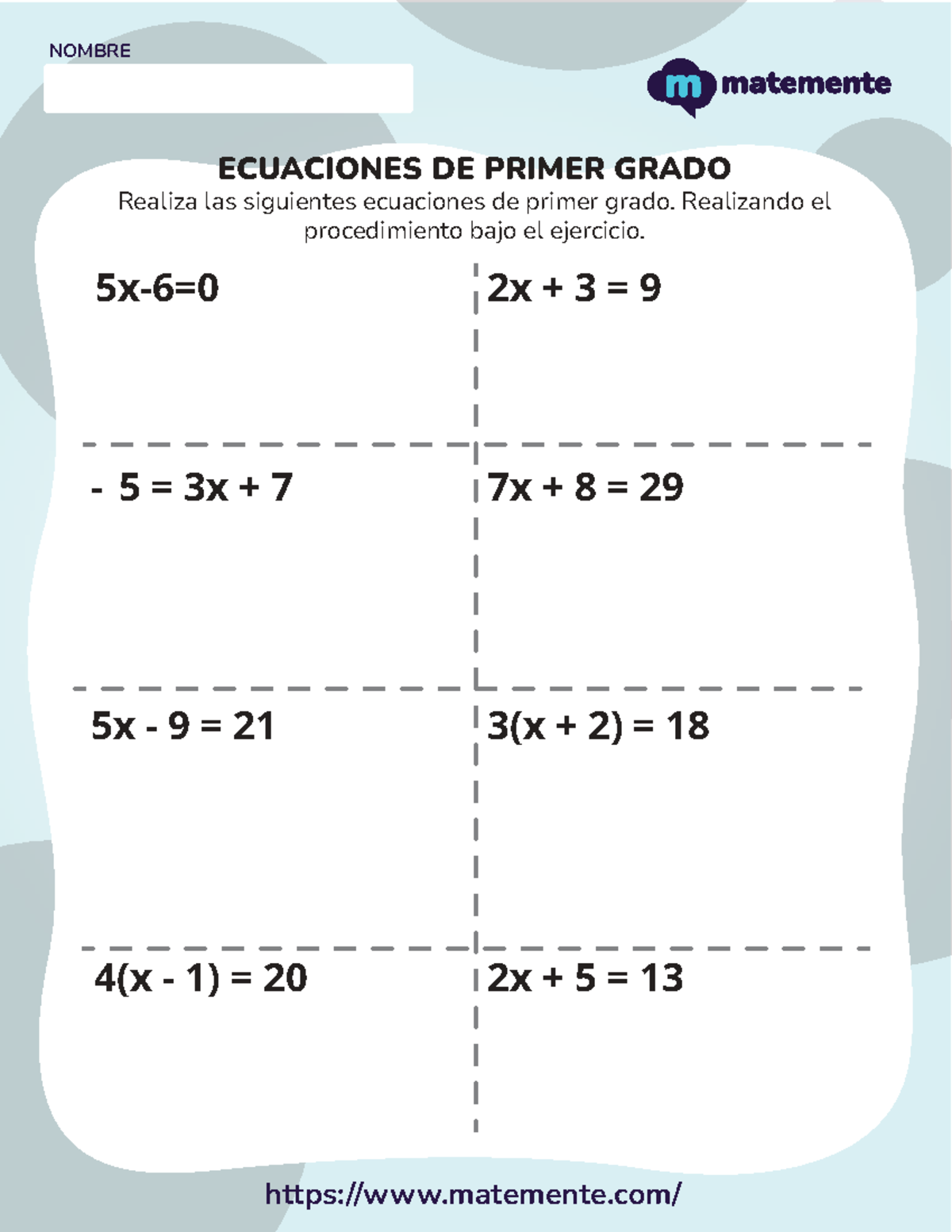 Ejercicios De Ecuaciones De Primer Grado NOMBRE ECUACIONES 1er Grado Studocu