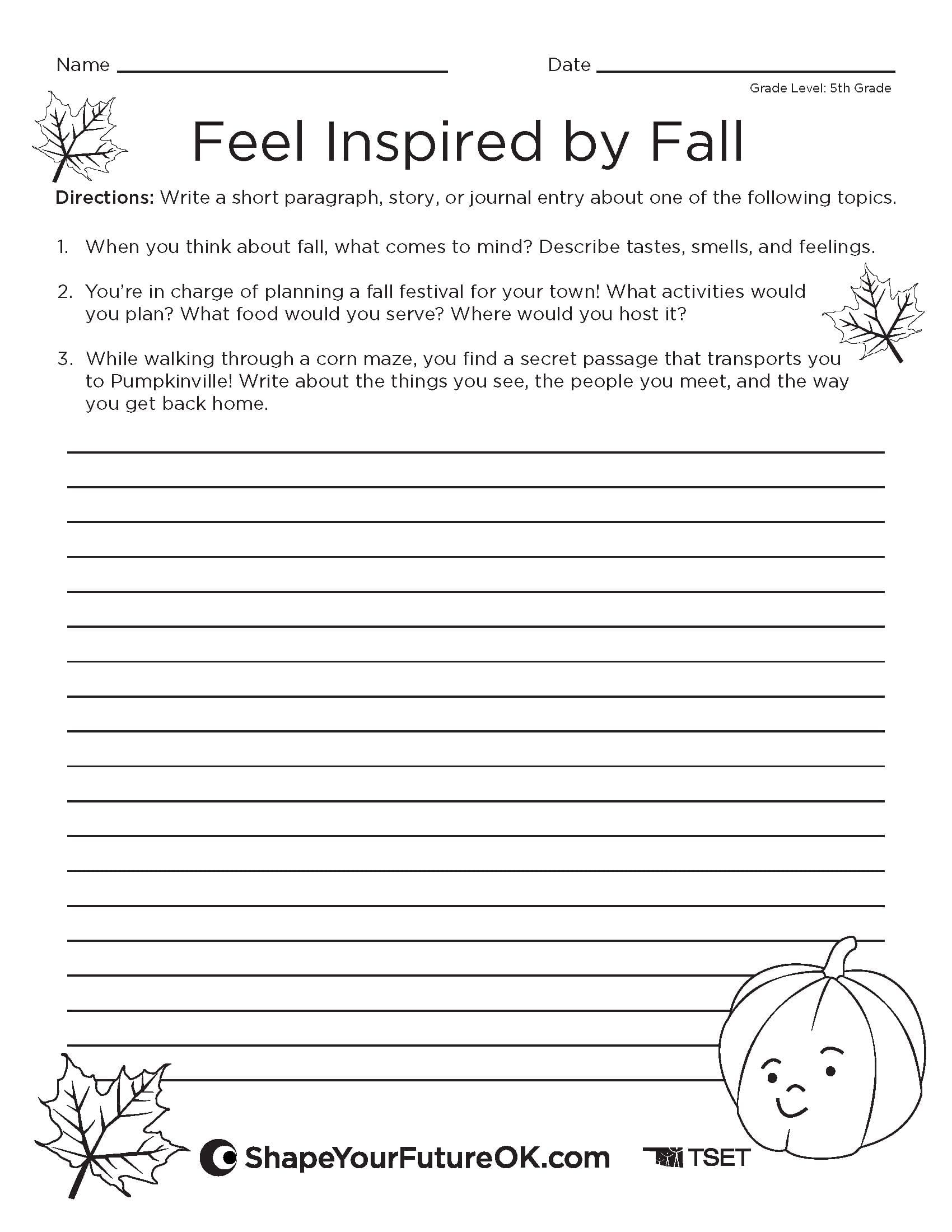 ELA Feel Inspired By Fall Worksheet 5th Grade Shape Your Future