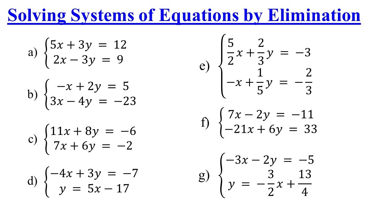 Elimination Method Solving Systems Of Equations Algebra YouTube