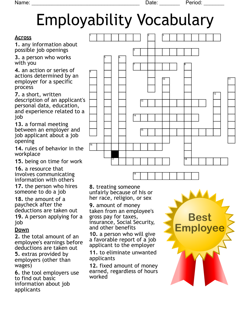 Employability Vocabulary Crossword WordMint