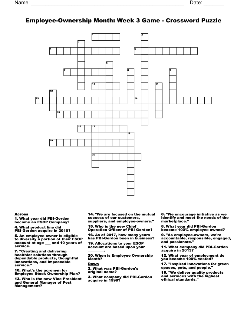 Employee Ownership Month Week 3 Game Crossword Puzzle WordMint Employee Ownership Month Week 3 Game Crossword Puzzle WordMint