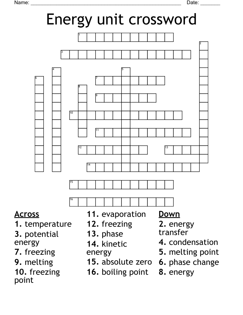 Energy Unit Crossword WordMint