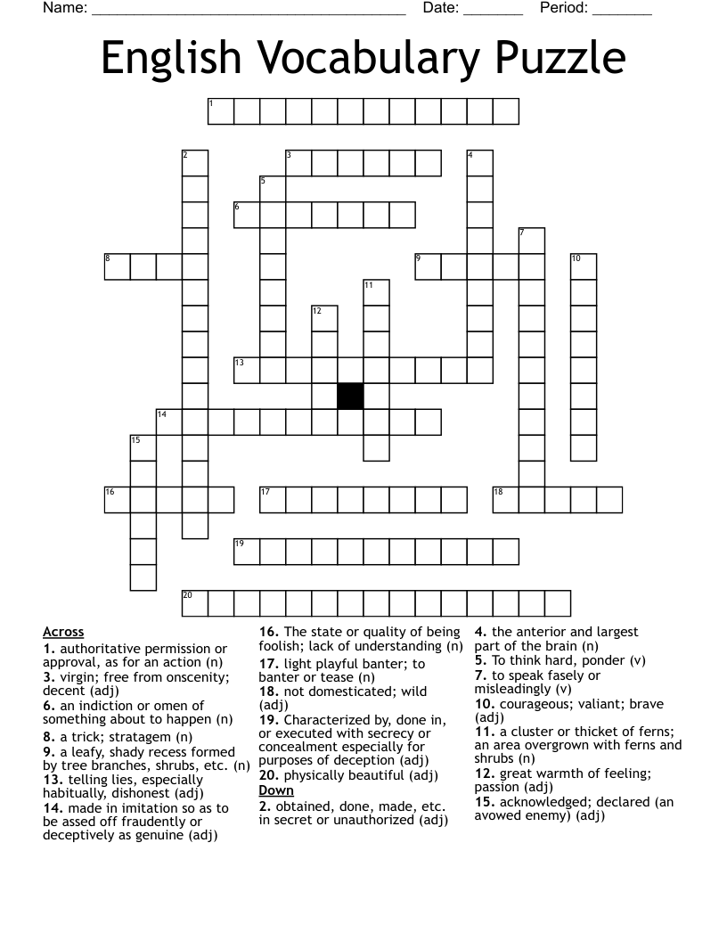 English Vocabulary Puzzle Crossword WordMint
