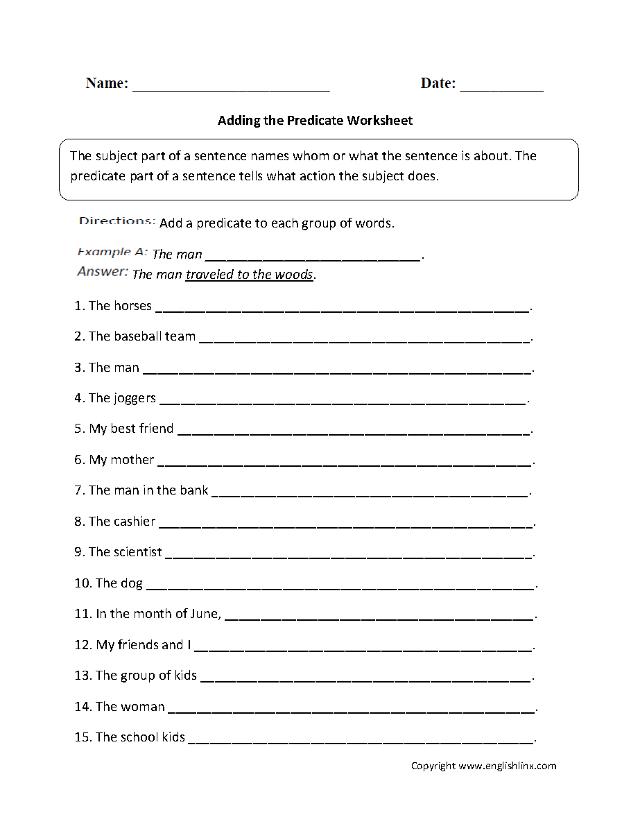 grammar subjects and predicates worksheet