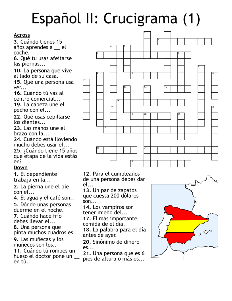 Espa ol II Crucigrama 1 Crossword WordMint