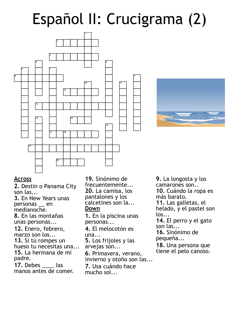 Espa ol II Crucigrama 2 Crossword WordMint
