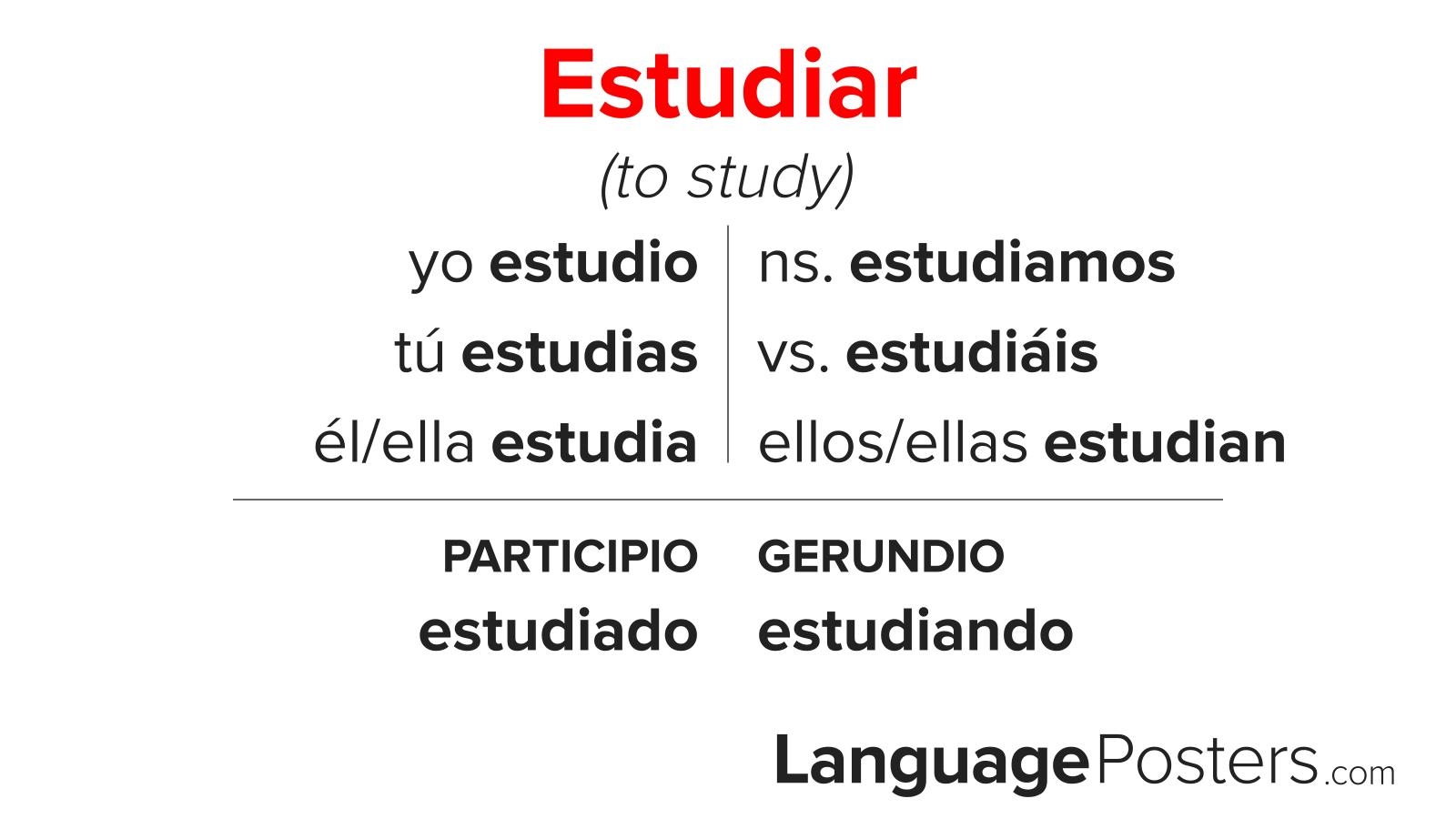 Estudiar Conjugation Conjugate Estudiar In Spanish LanguagePosters