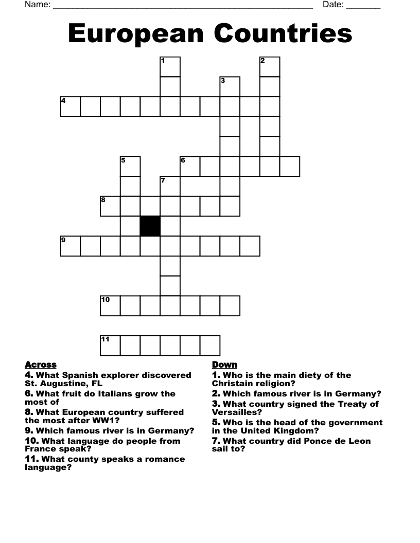 European Countries Crossword WordMint