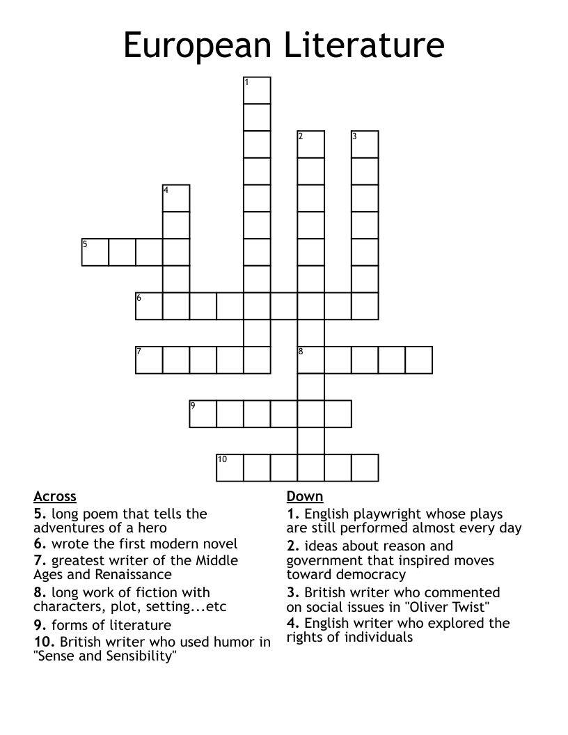 European Literature Crossword WordMint