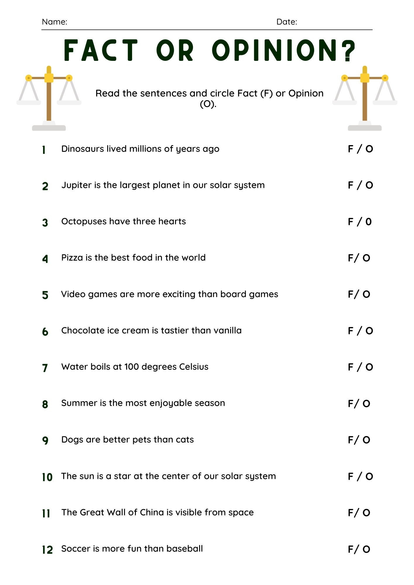 Fact Or Opinion Activity Etsy Fact Or Opinion Activity Etsy