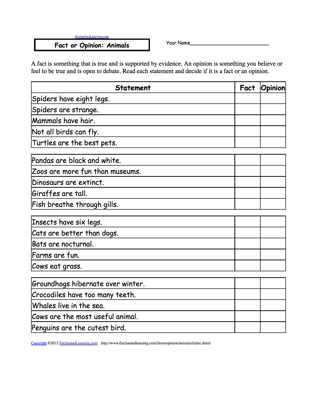 Fact Or Opinion Checkmark Worksheets To Print EnchantedLearning Fact Or Opinion Checkmark Worksheets To Print EnchantedLearning