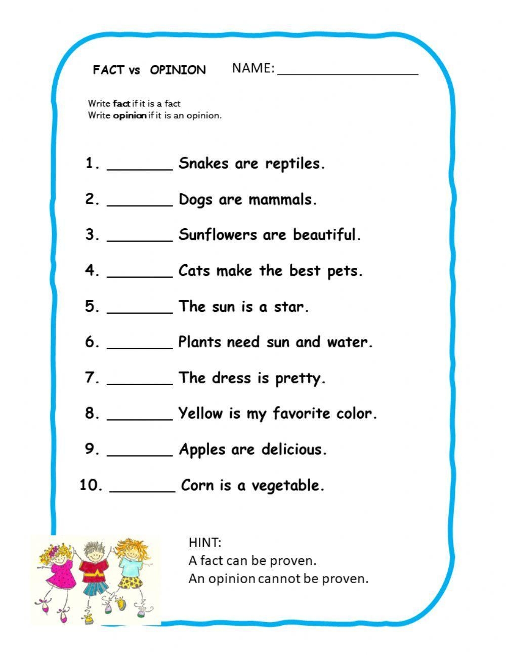 fact and opinion worksheet fact and opinion worksheet